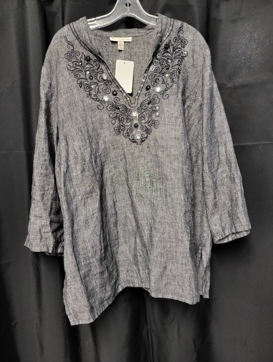JM Collection Tops - JM COLLECTION EMBROIDERED LINEN TUNIC SZ 20W